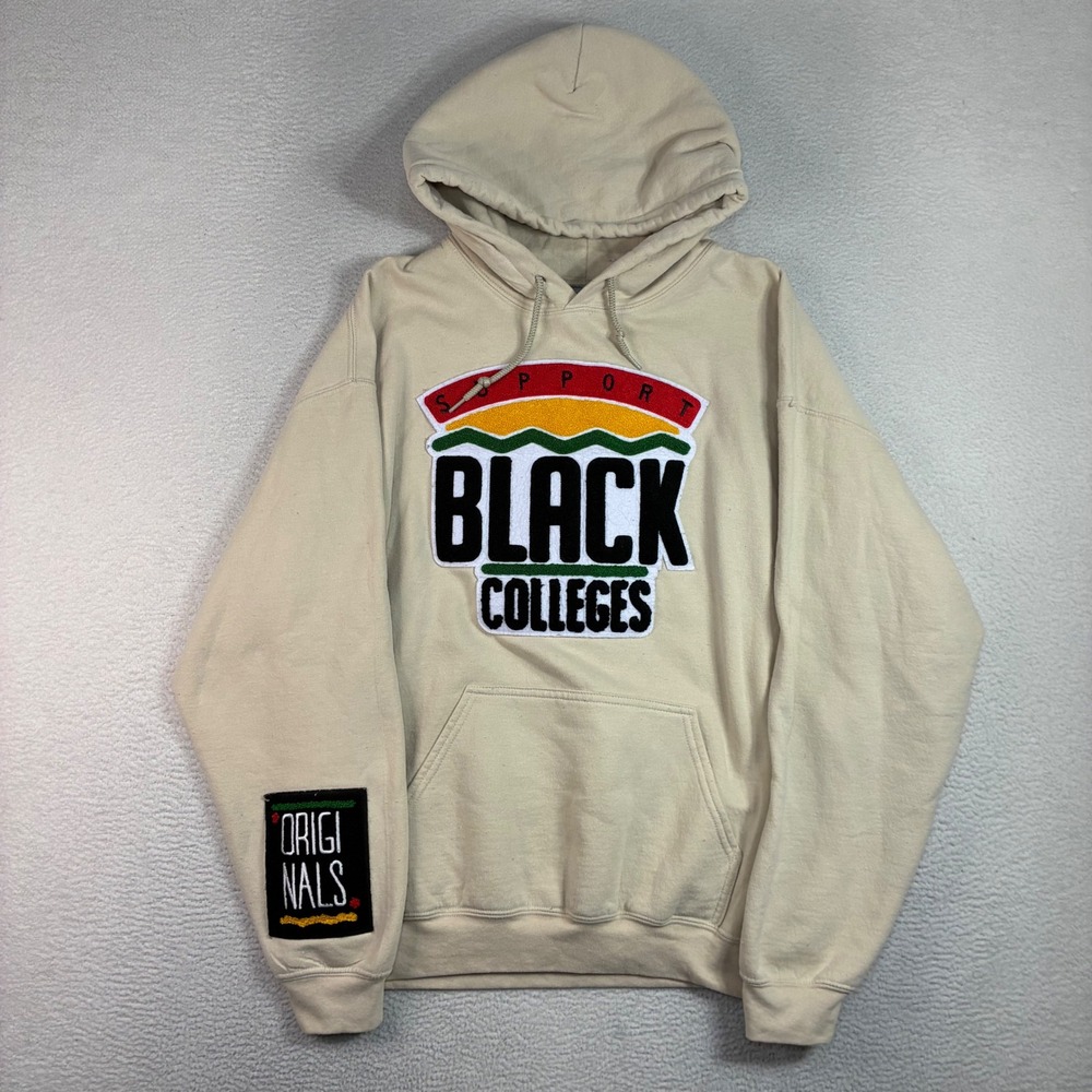 Support Black Colleges Hoodie Men L Beige Pullover Sweatshirt HBCU Embroidered
